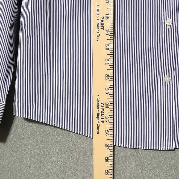 LIZ CLAIBORNE Career Wrinkle Free Blue & White Striped Long Sleeve Blouse Size L - Picture 6 of 13